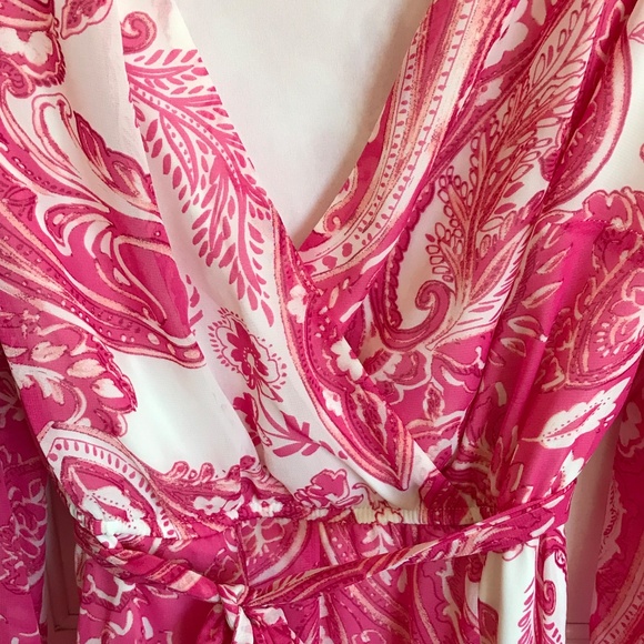 TAYLOR Floral Midi Dress Faux Wrap Pink White Women’s Plus Size 16W - Picture 3 of 16